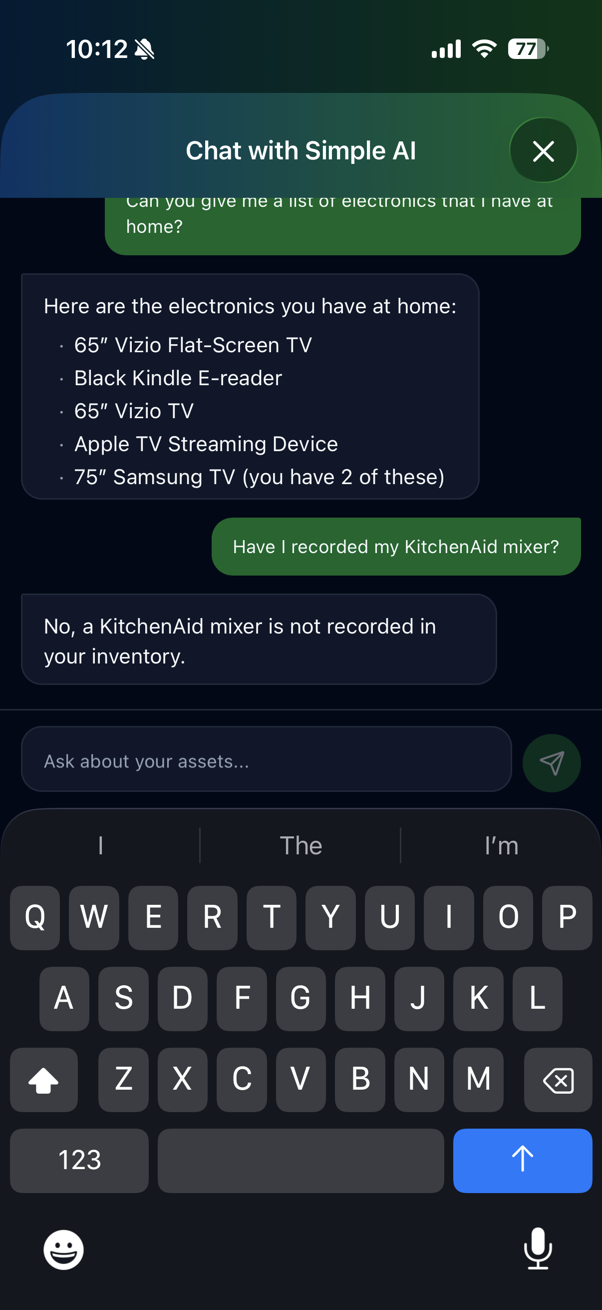 AI chat assistant for home inventory